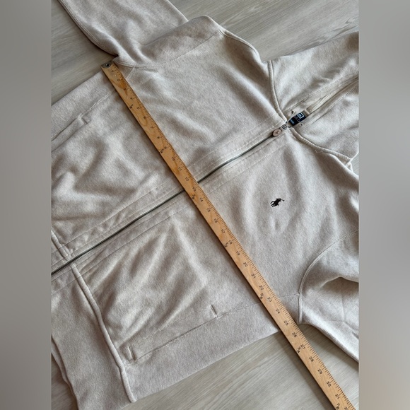 Vintage Polo Ralph Lauren Zip Up Hoodie Tan / Khaki / Light Brown Sz XL *stains - Picture 11 of 11
